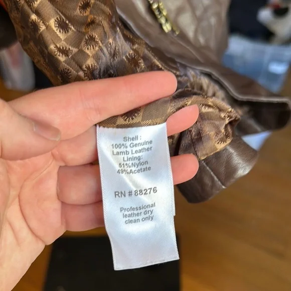 Women's Brown Hooded Leather Coat - Picture 7 of 7